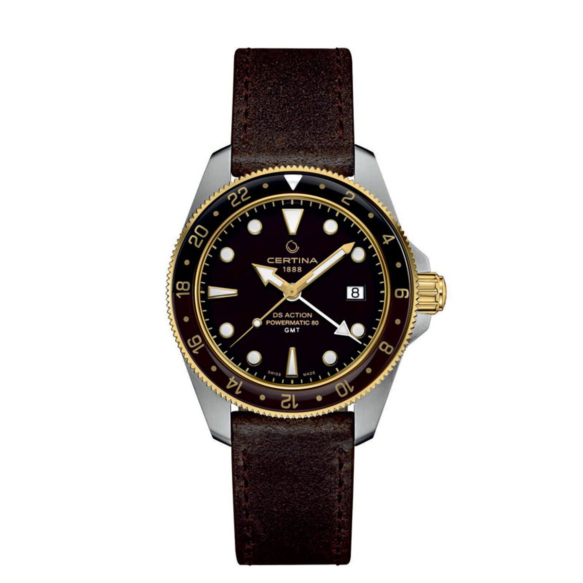 Certina DS Action GMT Powermatic 80 herreur i bicolour med læderrem