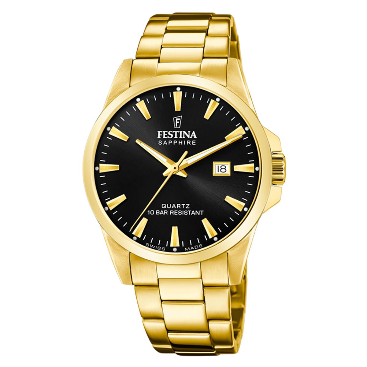 Festina Swiss Made herreur i guldfarvet med sort urskive