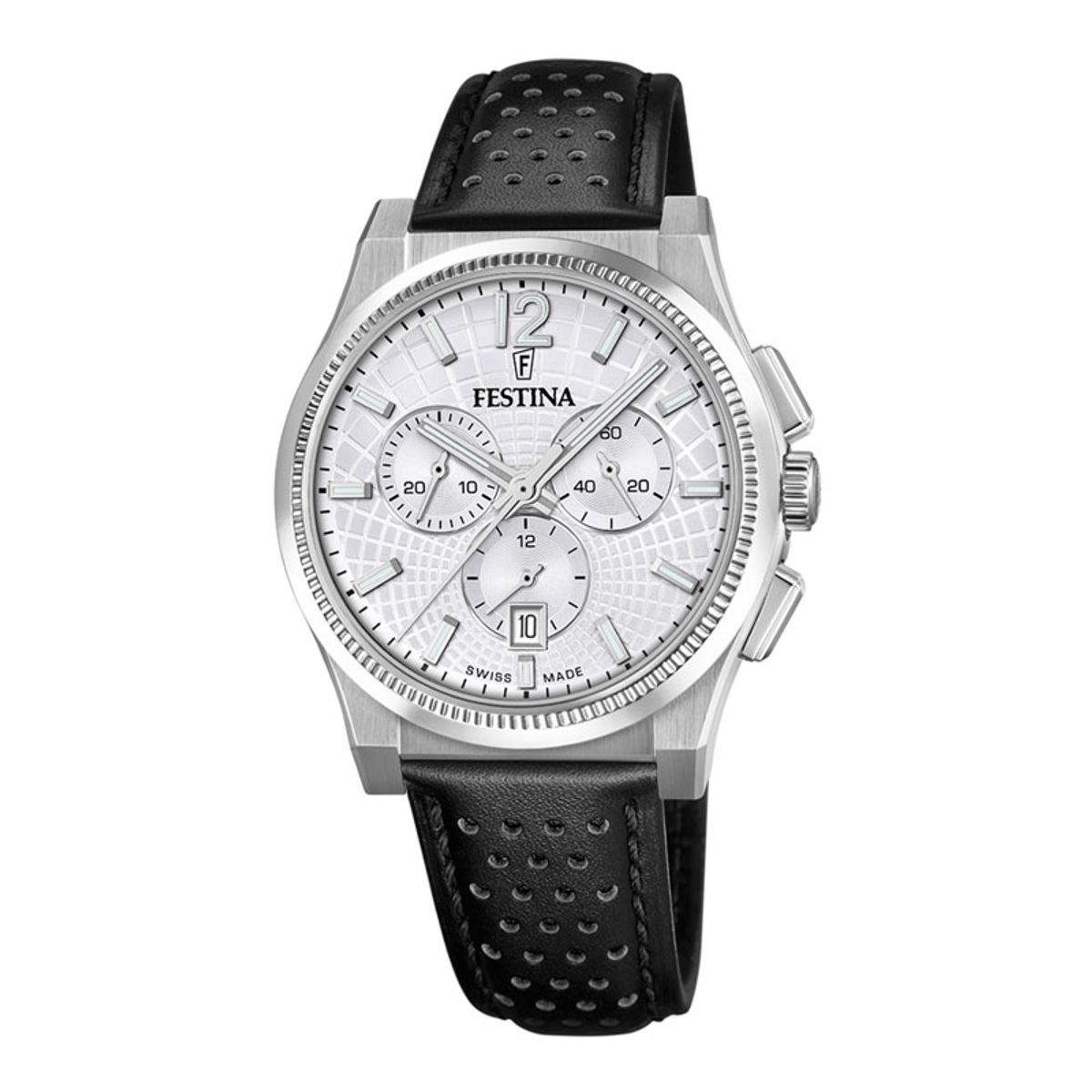 Festina Swiss Made herreur i stål med sølvfarvet urskive