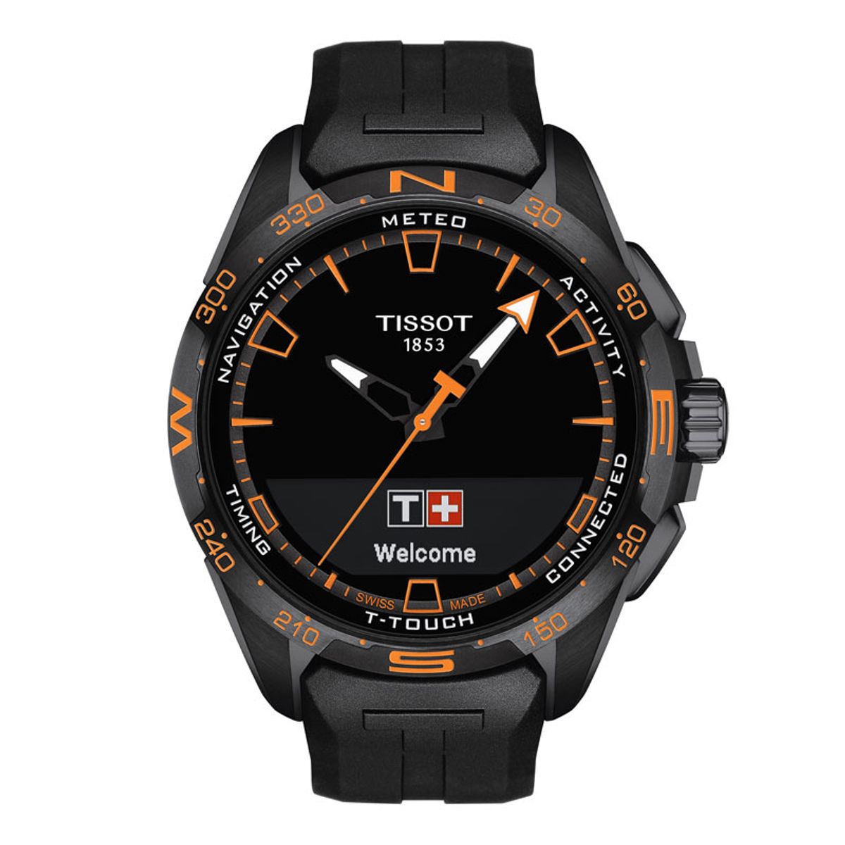 TISSOT T-Touch Connect Solar herreur i titan, orange med sort silicone rem