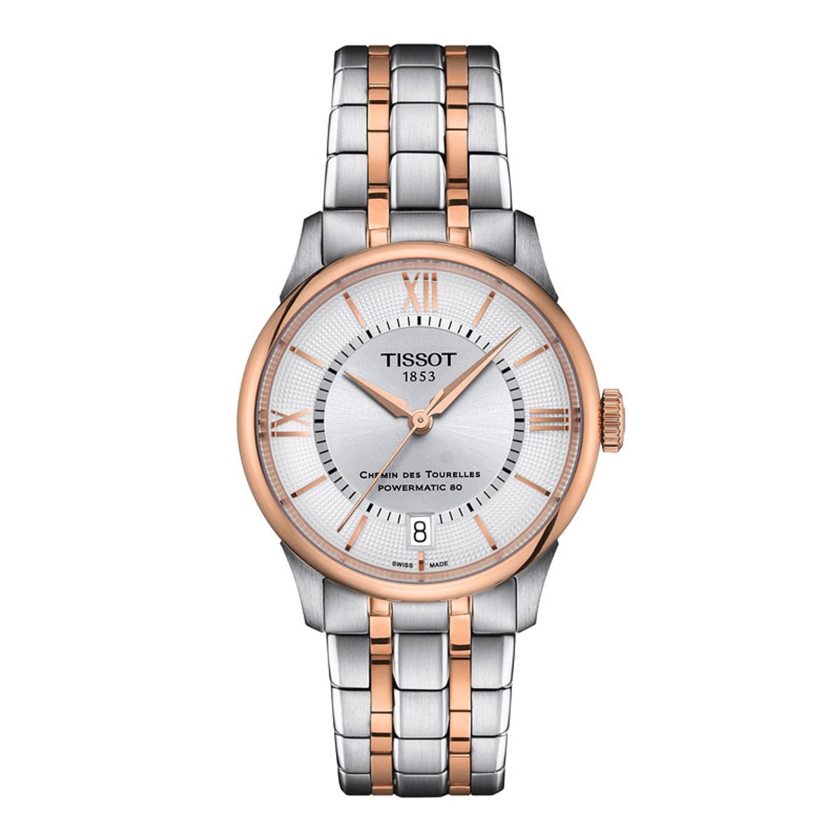 Tissot Chemin des Tourelles Powermatic 80 34 mm dameur i bicolour rosa/stål