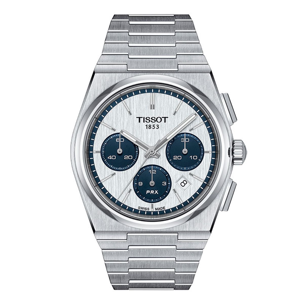 Tissot PRX Automatic Chronograph herreur i stål med lænke og hvid skive Ø 42