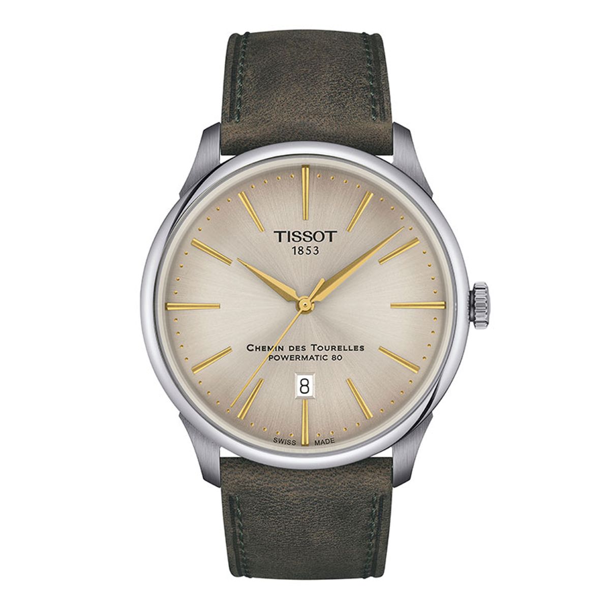 Tissot Chemin des Tourelles Powermatic 80 herreur i stål, læderrem -Ø42