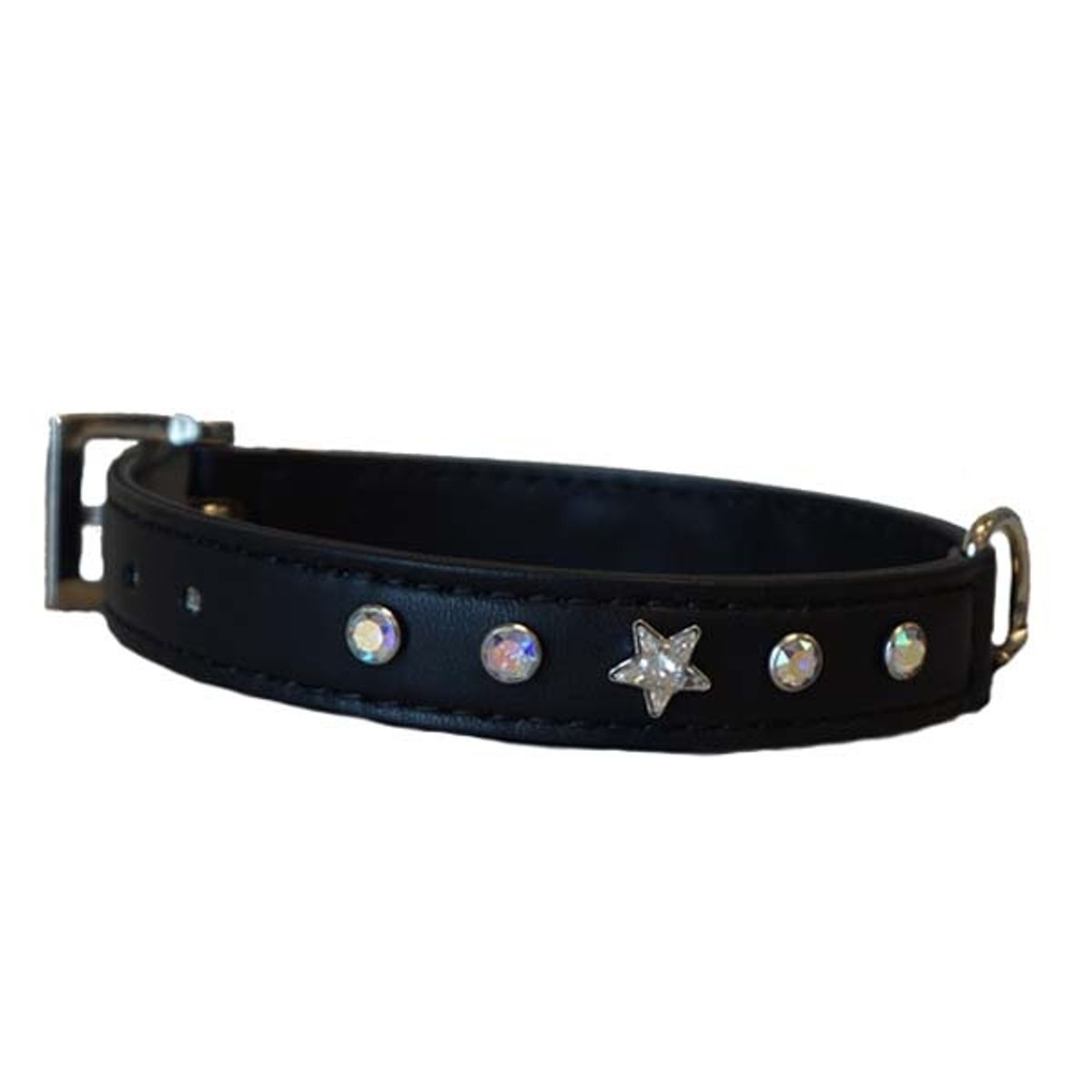 Læder hundehalsbånd m Swarovski sten og stjerner-XS