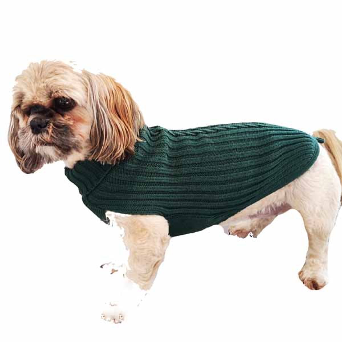 Grøn Hundesweater i merino uld-Ryg 43 cm