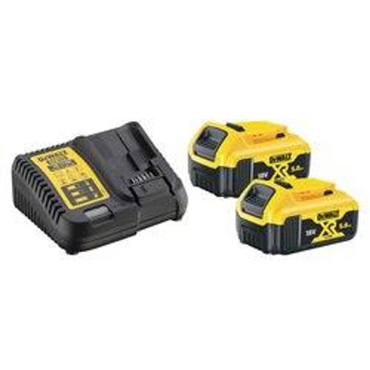 DeWalt 18V XR sæt med 2 x 5Ah batterier og oplader