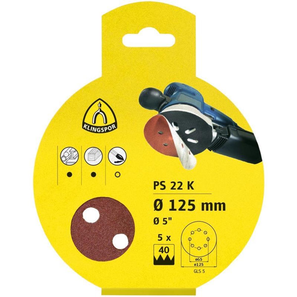 Klingspor Rondel Ø125mm 8h k120 - 5 stk PS22K