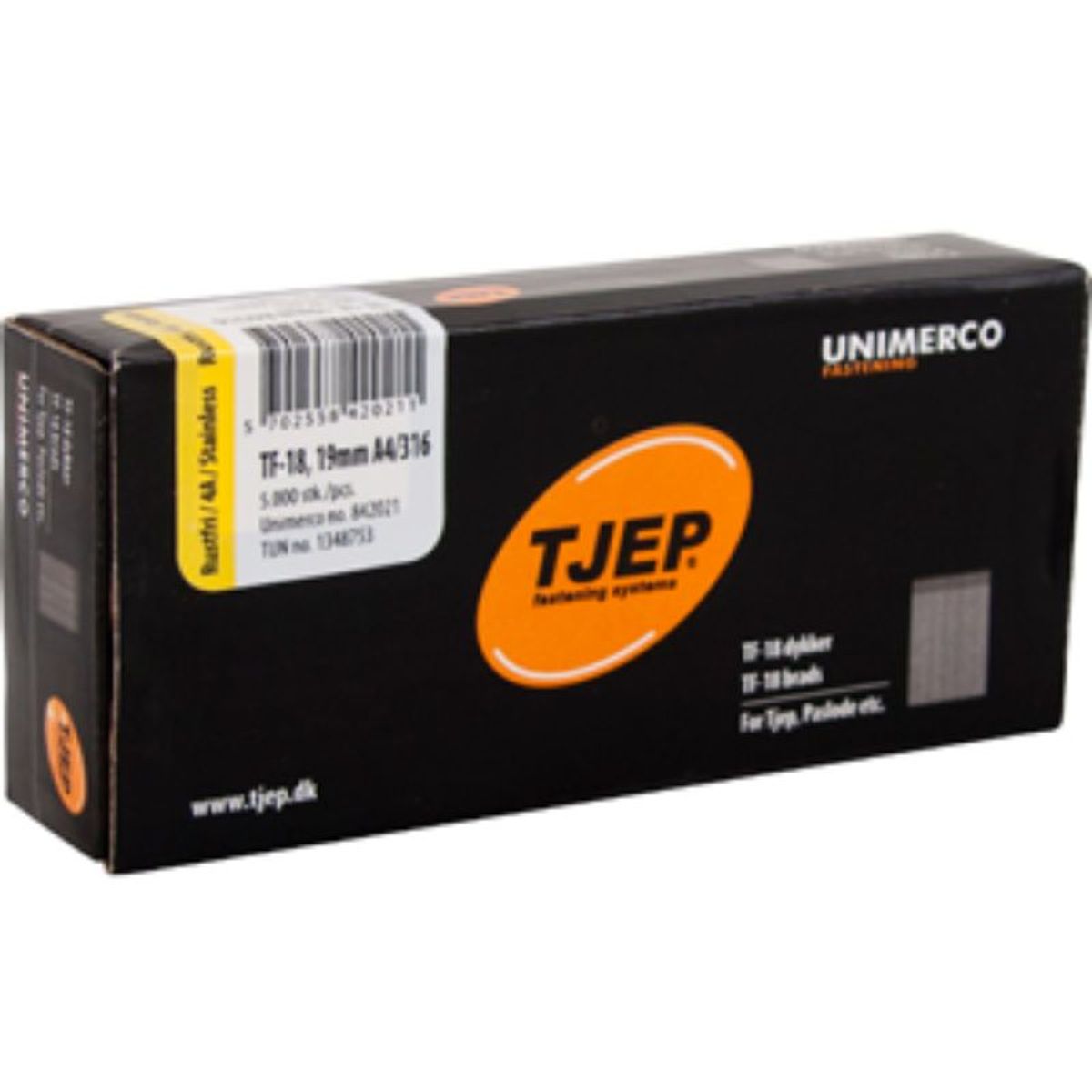 TJEP TF18 19mm stift , Rustfri 4A. Box 5.000 stk.