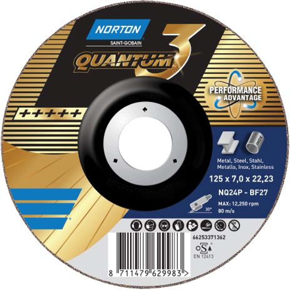 Norton navrondel til vinkelslibere Quantum 3 - 125x7mm