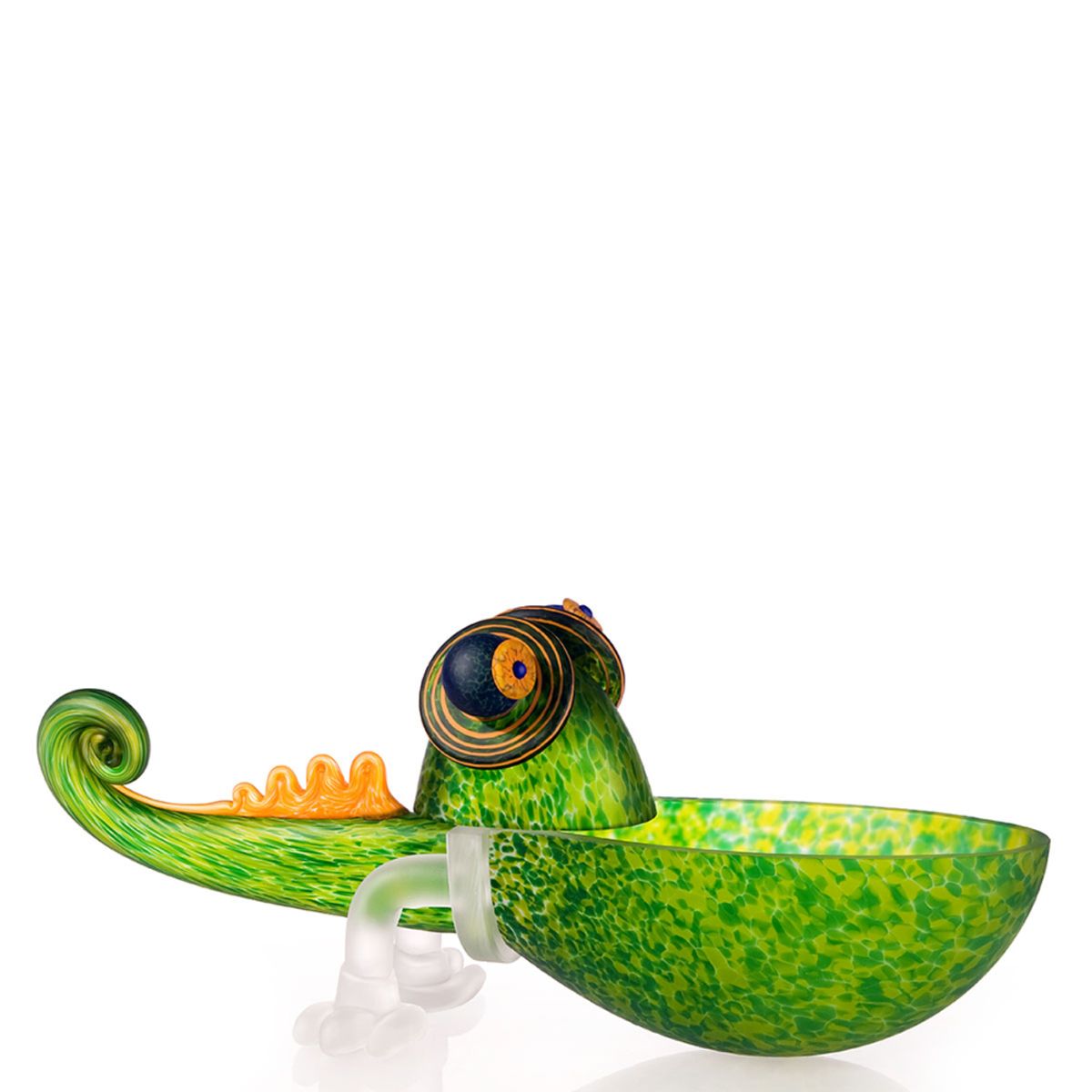 Glaskunst stor Chameleon Bordskål i grøn. Glasskål kunsthåndværk i særklasse 28 x 52 x 16 cm fra Borowski.