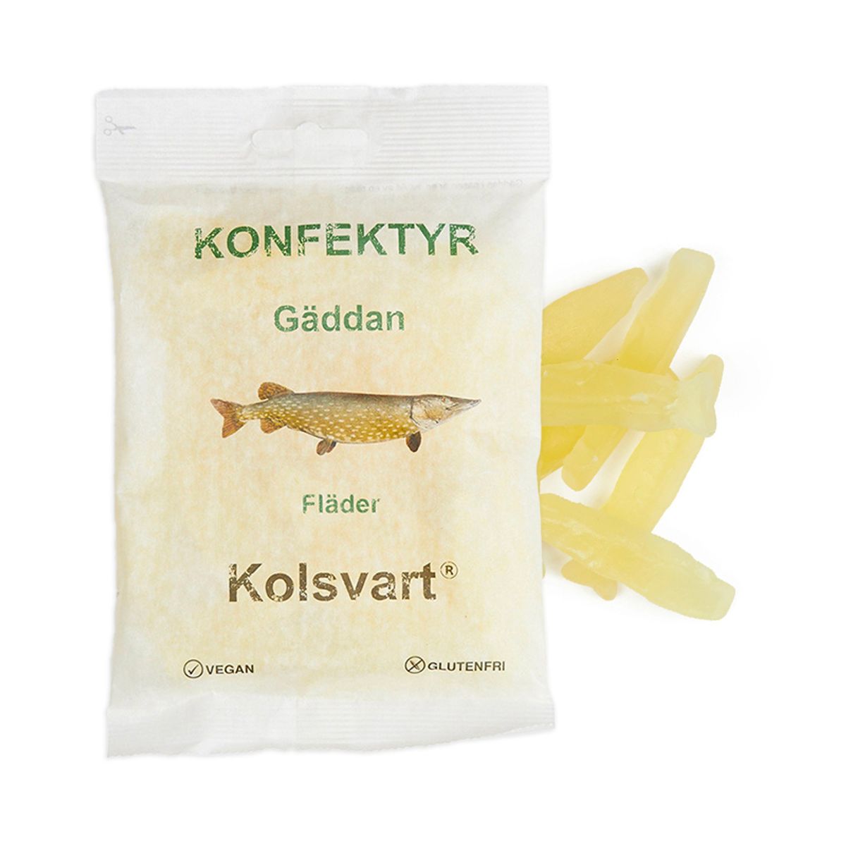 Kolsvart - Gedde hyldeblomst vingummifisk