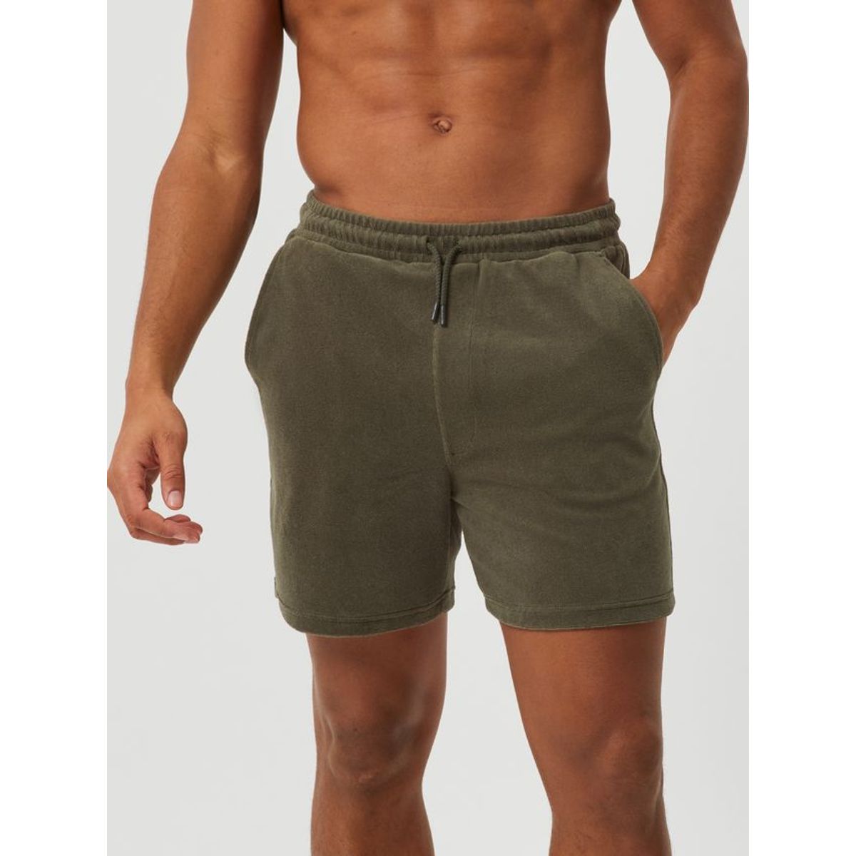 BORG TOWELING POOL SHORTS, EGRET