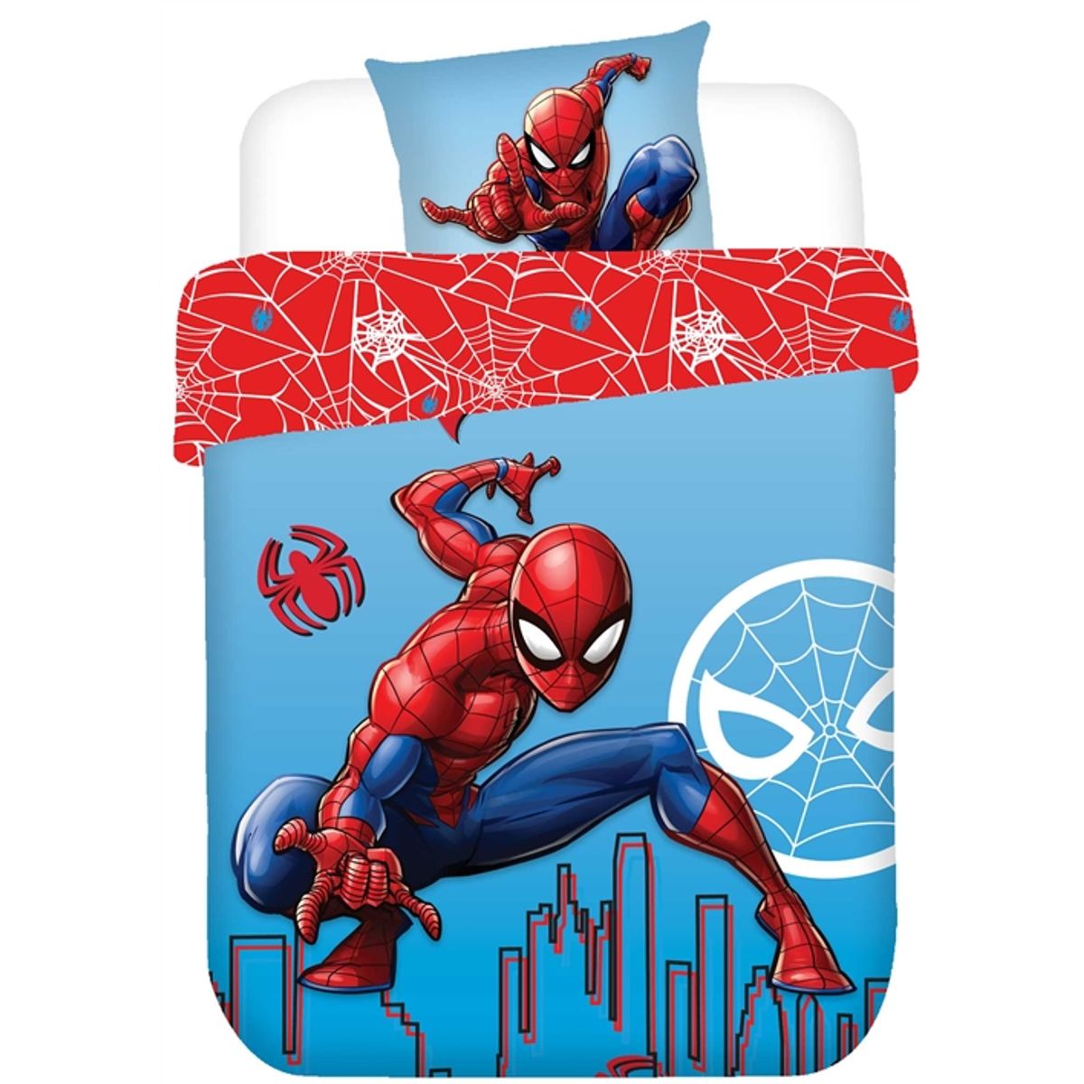 Spiderman sengetøj - 100% blødt bomuld - 140x200 cm - Spiderman vendbart sengesæt - Dynebetræk i med 2 motiver