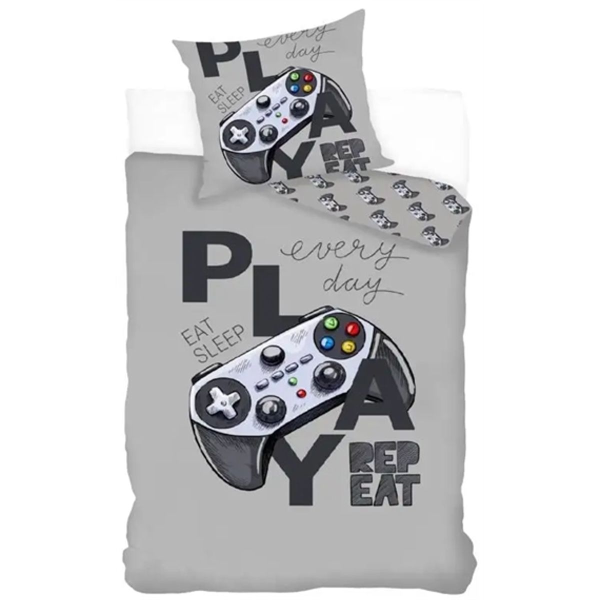 Playstation sengetøj - 140x200 cm - Playstation controller - Dynebetræk med 2 i 1 design - Sengesæt i 100% bomuld