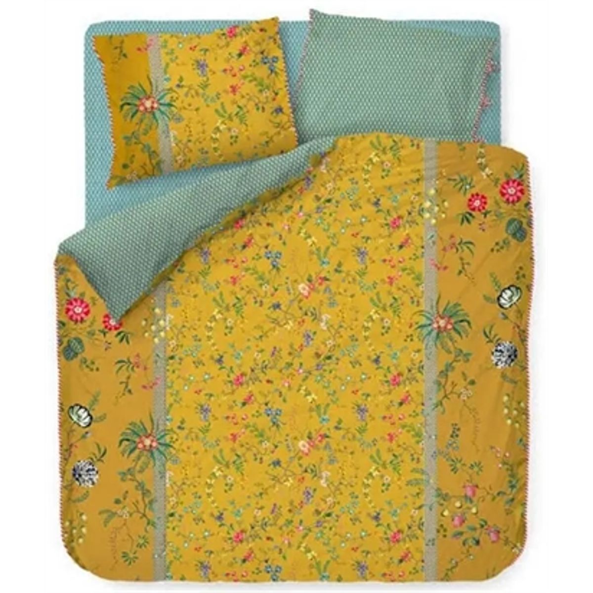 Pip Studio sengetøj - 140x200 cm - Petites Fleurs yellow - Blomstret sengetøj - Vendbar dynebetræk i 100% bomuld