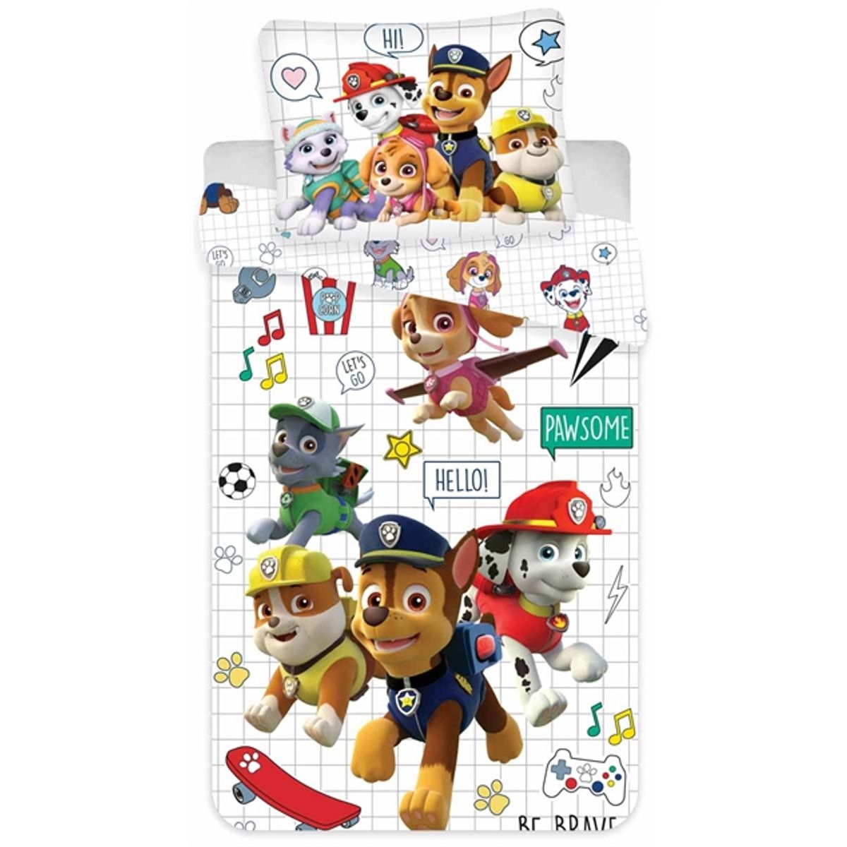 Junior sengetøj 100x140 cm - Paw Patrol - Pawsome - 2 i 1 design - 100% bomulds sengesæt