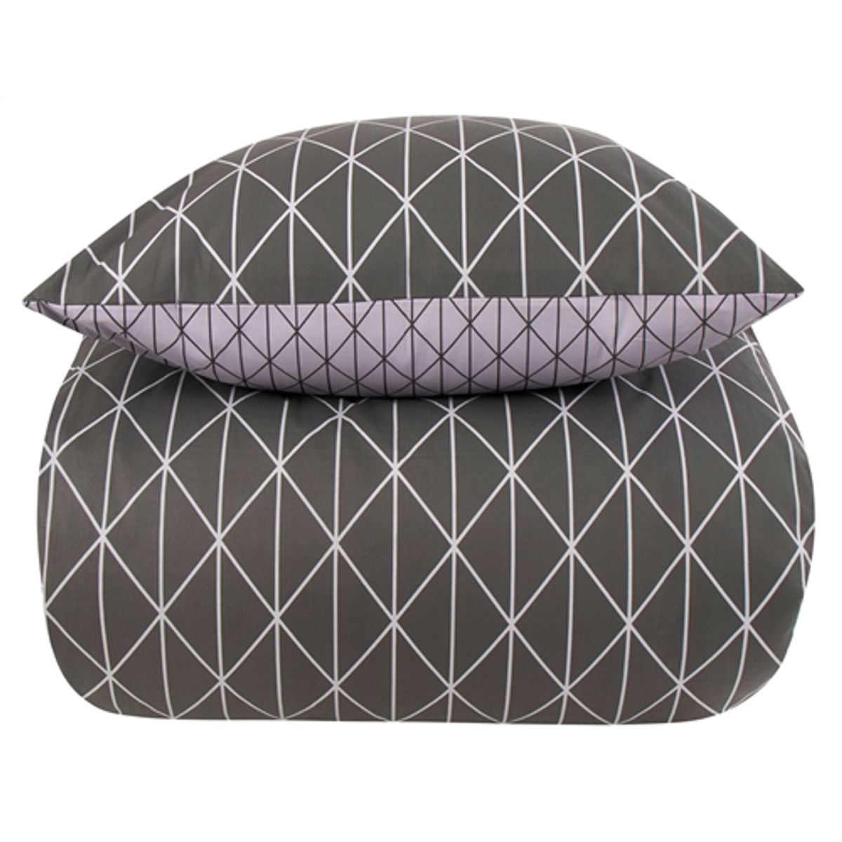 Sengetøj 240x220 - Harlequin grey - 2 i 1 - Gråt sengetøj - King size - Sengelinned i 100% Bomuld