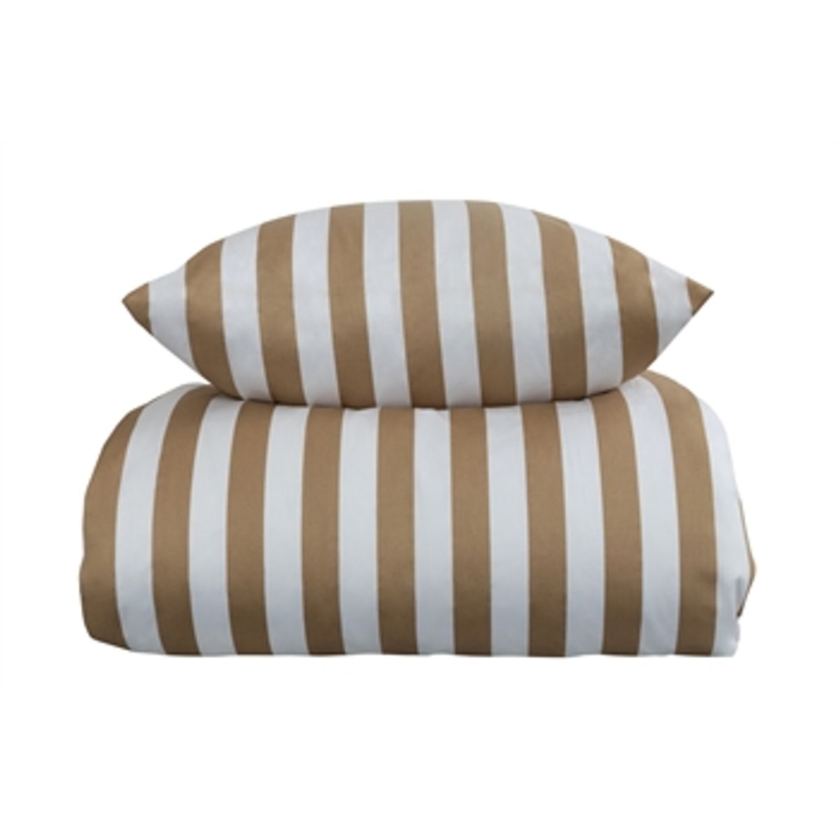 Stribet sengetøj til king size dyne - 240x220 cm - Blødt bomuldssatin - Nordic Stripe - Sand og hvidt sengesæt