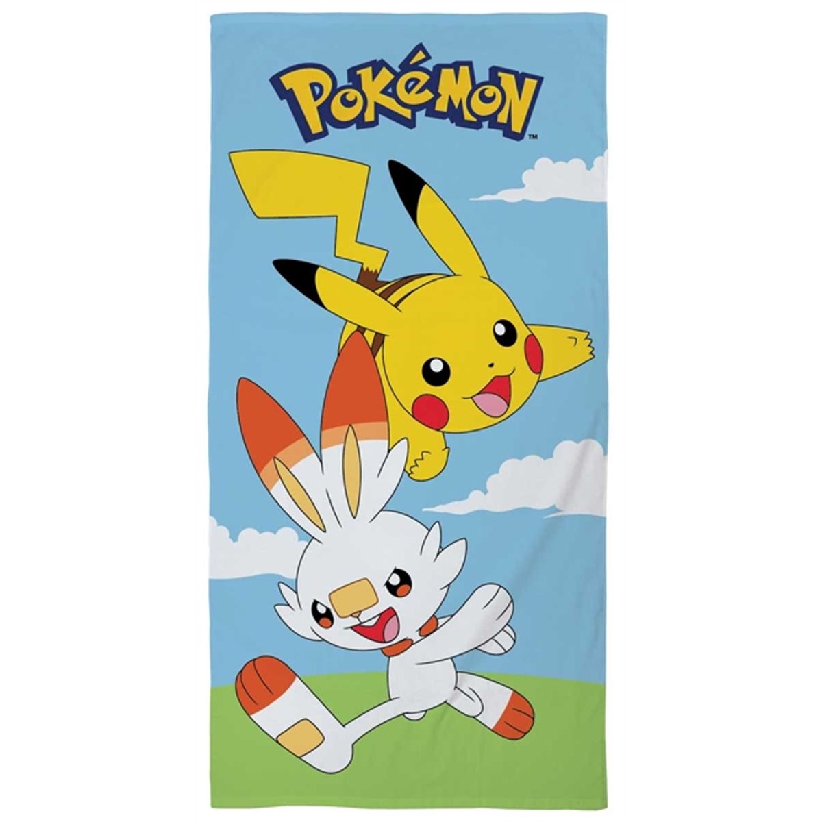 Pokemon håndklæde - 70x140 cm - Børnehåndklæde med Pikachu og Scorbunny - Badehåndklæde 100% Bomuld