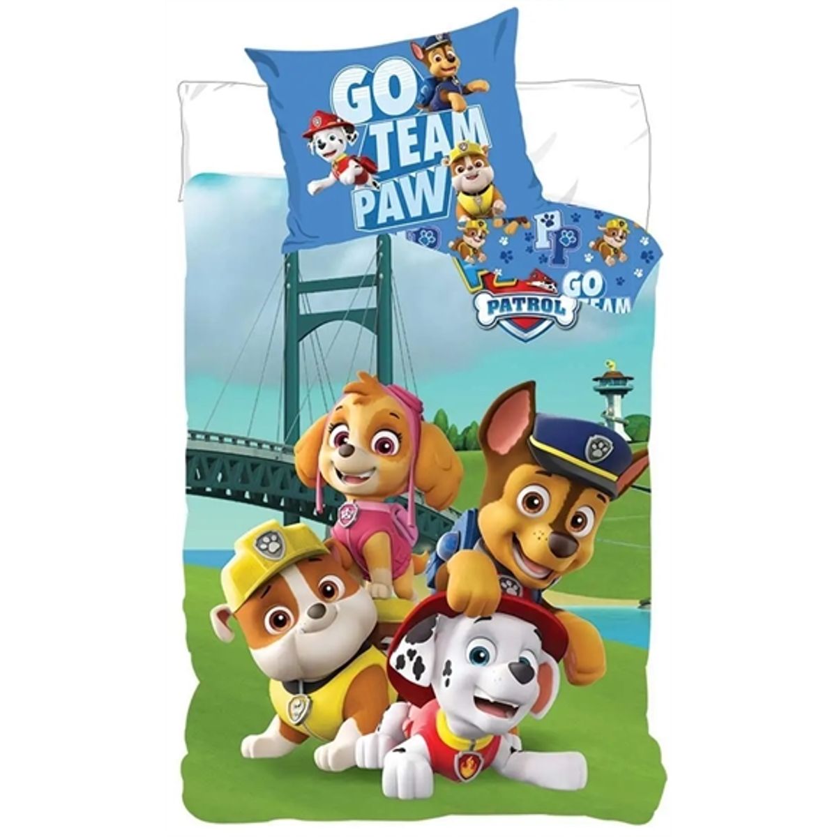 Paw Patrol sengetøj - 140x200 cm - Go team paw - 2 i 1 sengesæt - Dynebetræk i 100% bomuld