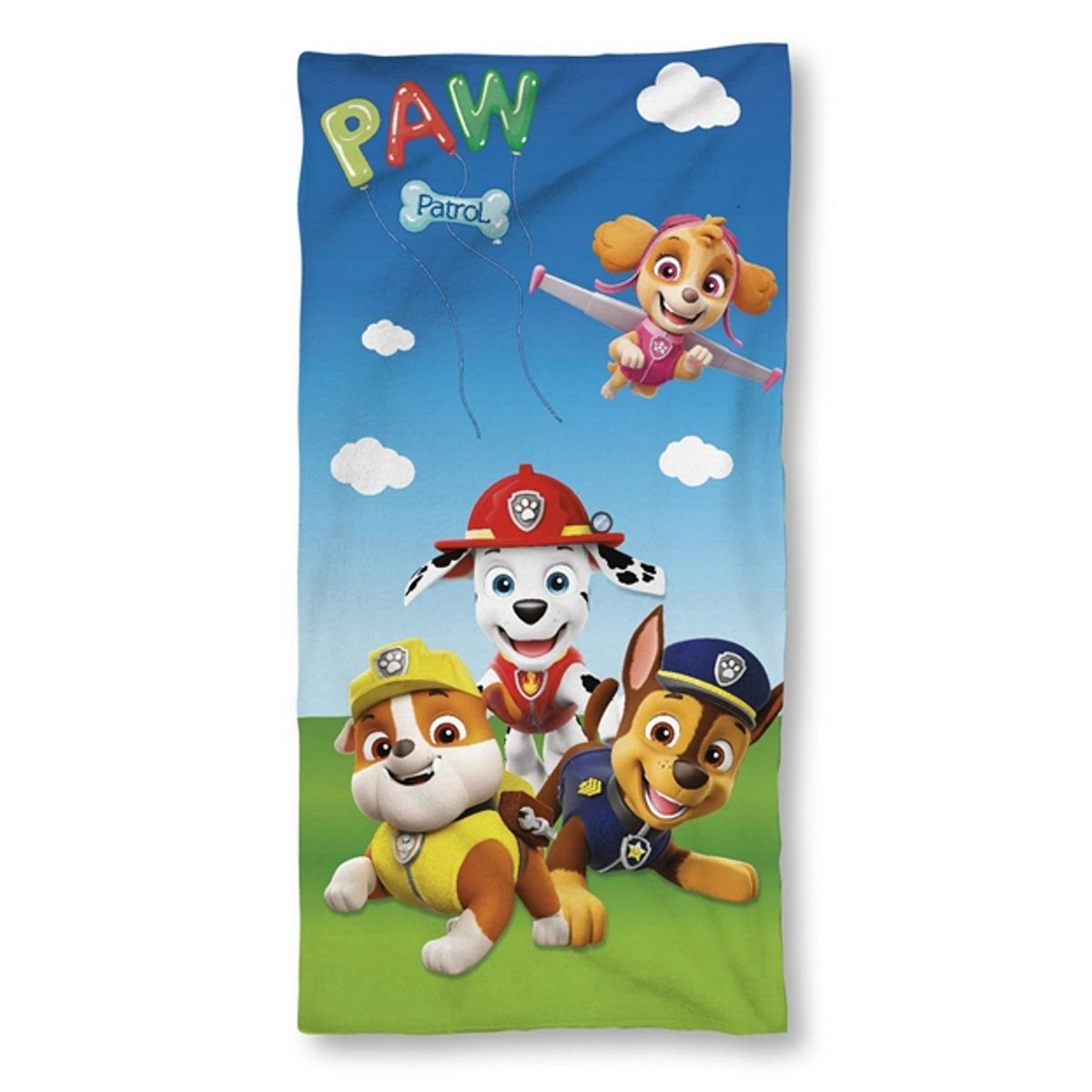 Paw Patrol håndklæde - 70x140 cm - 100% Bomuld - Blødt badehåndklæde med Rubble, Skye, Chase og Marshall