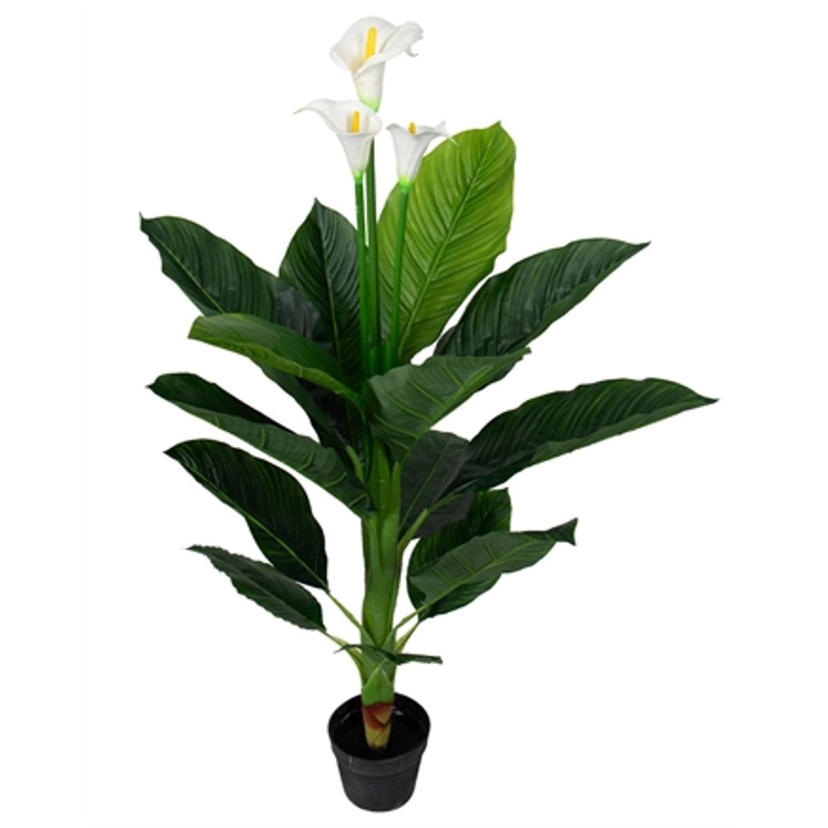 Kunstig plante - Højde 120 cm - Dekorative Calla med 3 smukke hvide blomster