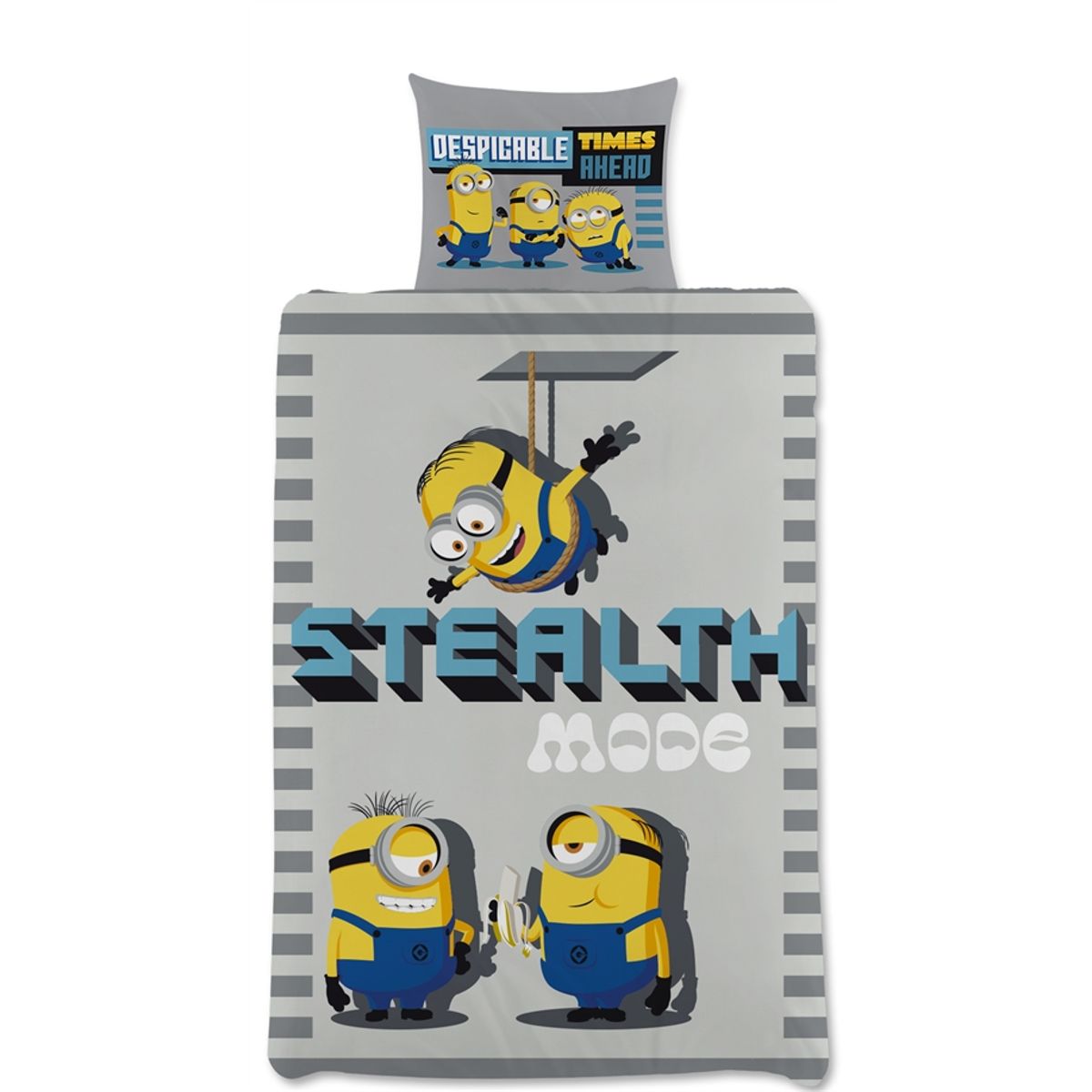 Minions sengetøj 140x200 cm - Minions figur sengesæt - 2 i 1 design - Sengelinned i 100% bomuld