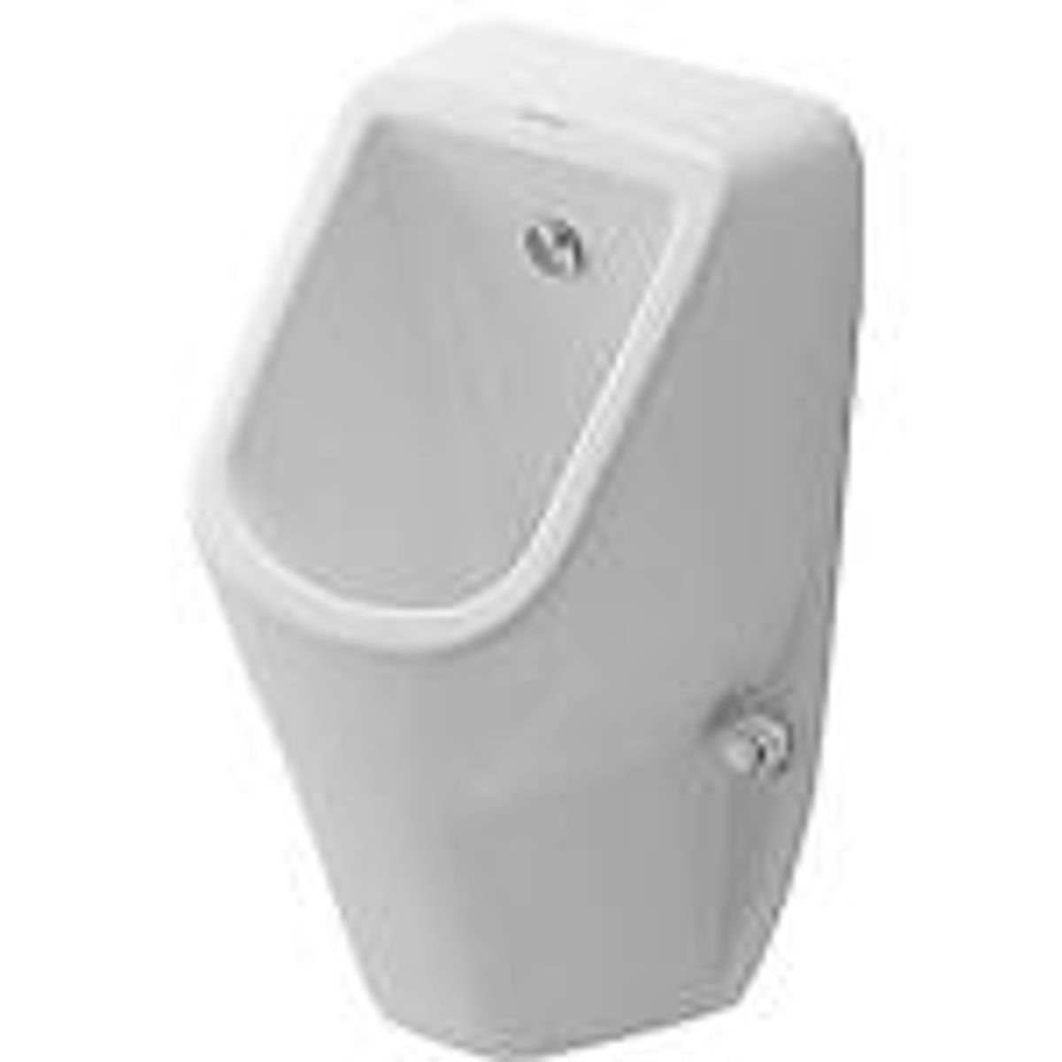 Duravit D-Code urinal uden flue, vandtilslutning bagfra. Åben skyllerand. Hvid