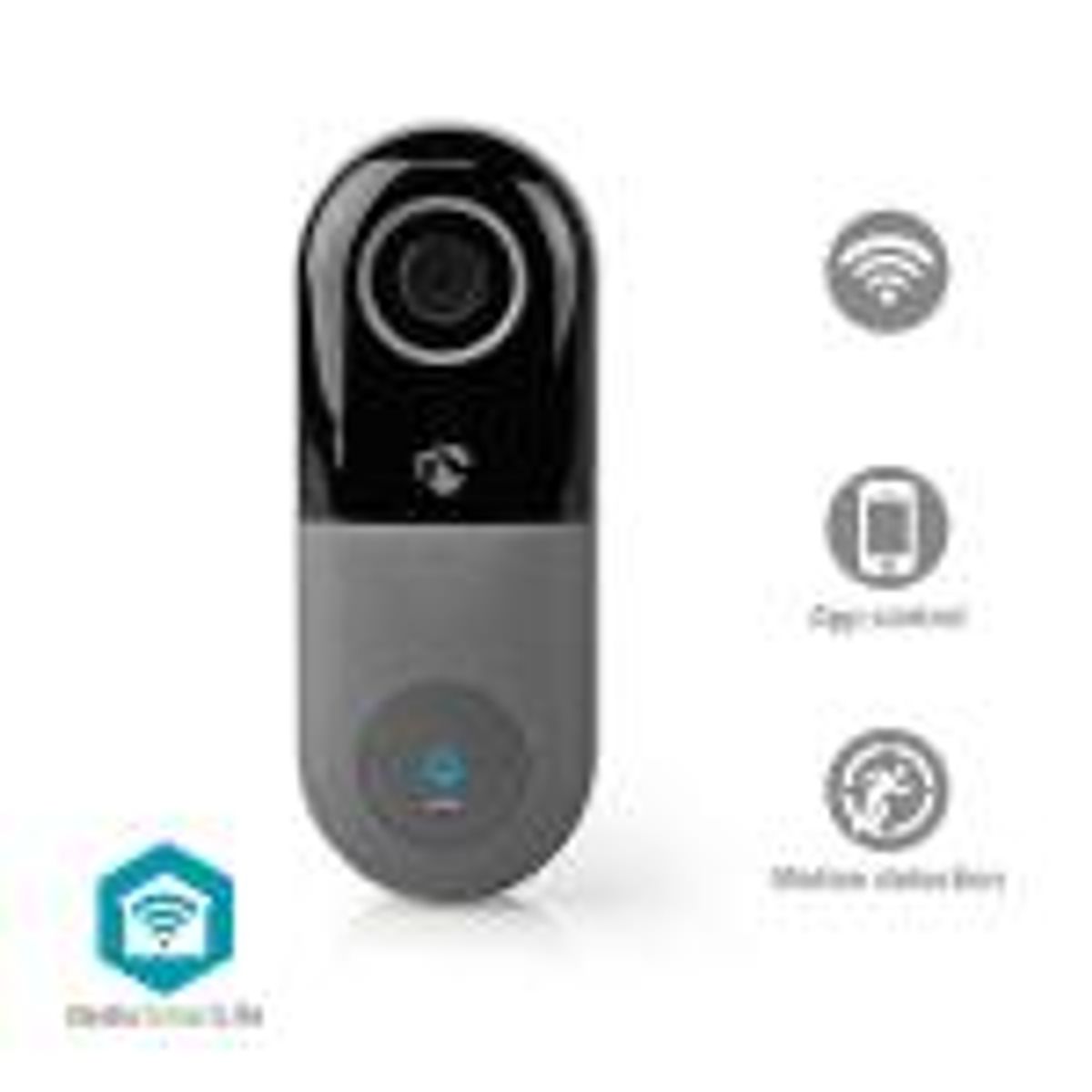 Nedis SmartLife Video dørtelefon | Wi-Fi | Transformer | Android & iOS | Full HD 1080p | Cloud / MicroSD | IP54 | Med bevægelsessensor | Nattesyn | Grå/Sort