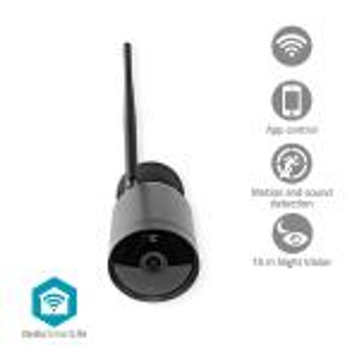 Nedis SmartLife udendørskamera | Wi-Fi | Full HD 1080p | IP65 | Cloud / MicroSD | 12 V DC | Med bevægelsessensor | Nattesyn | Android & iOS | Sort