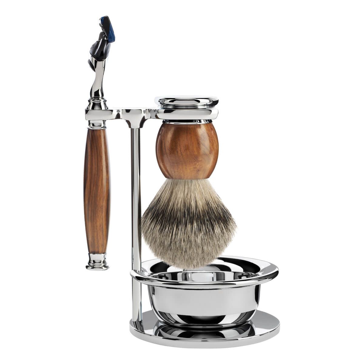 Mühle Barbersæt med Skraber, Barberkost, Holder og Skål, Sophist, Ironwood