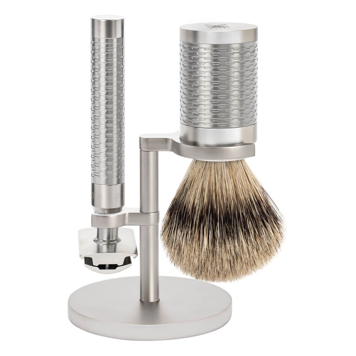 Mühle Barbersæt med DE-skraber, Barberkost og Holder, Rocca, Rustfrit stål - Mat finish