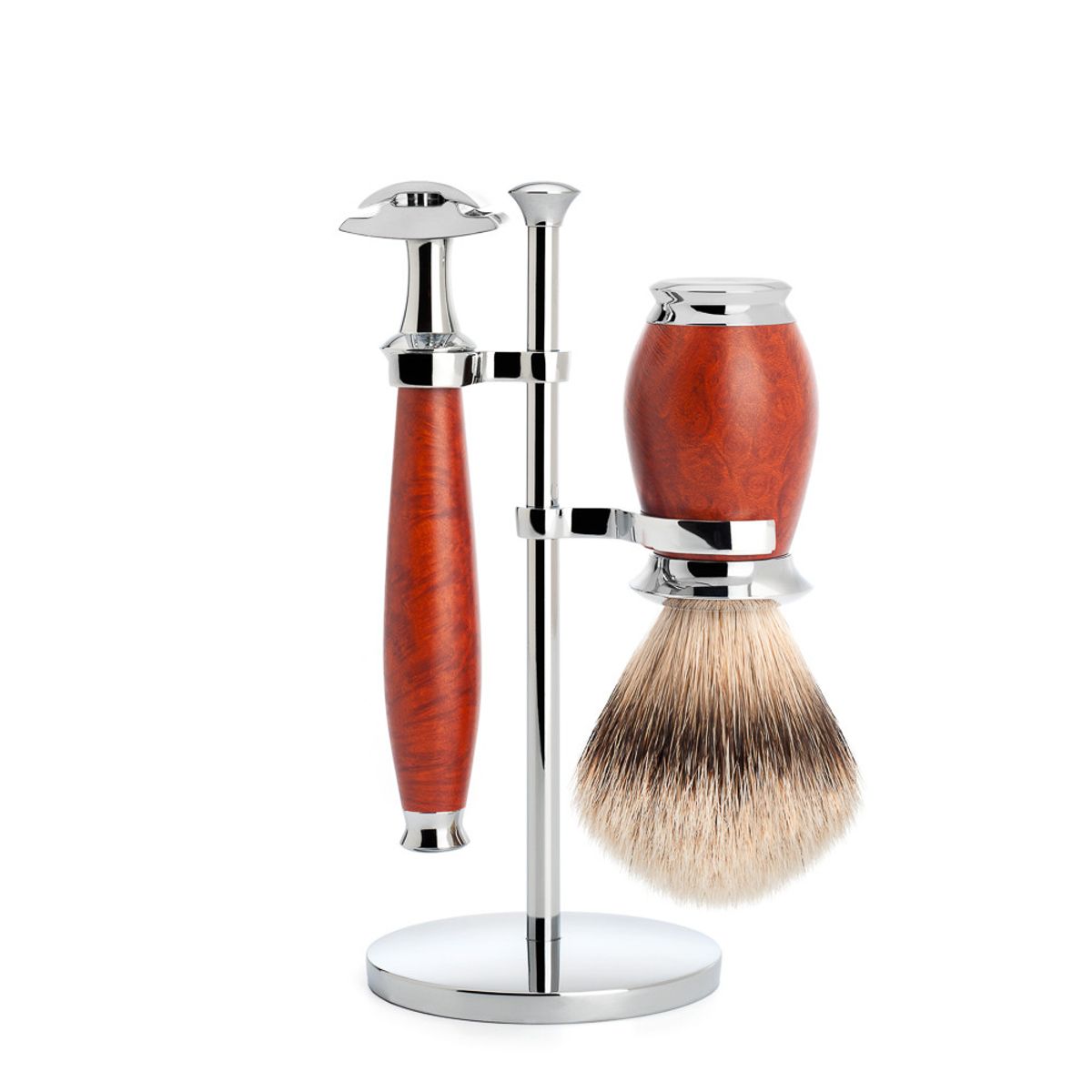 Mühle Barbersæt med DE-skraber, Silvertip Barberkost og Holder, Purist, Briar træ