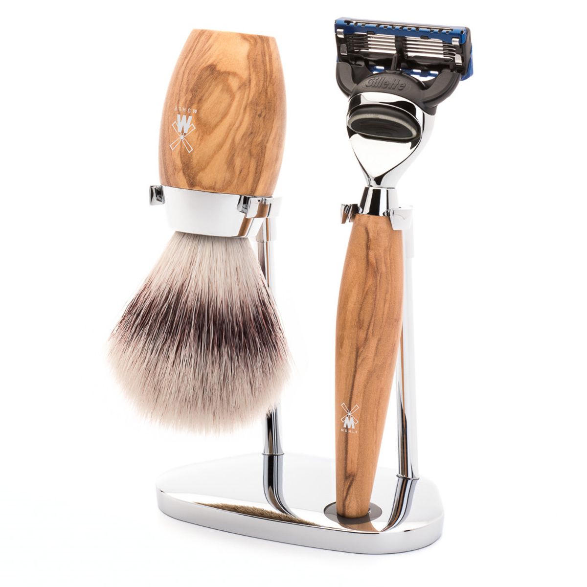 Mühle barbersæt med Skraber, Barberkost og Holder, Kosmo, Oliventræ