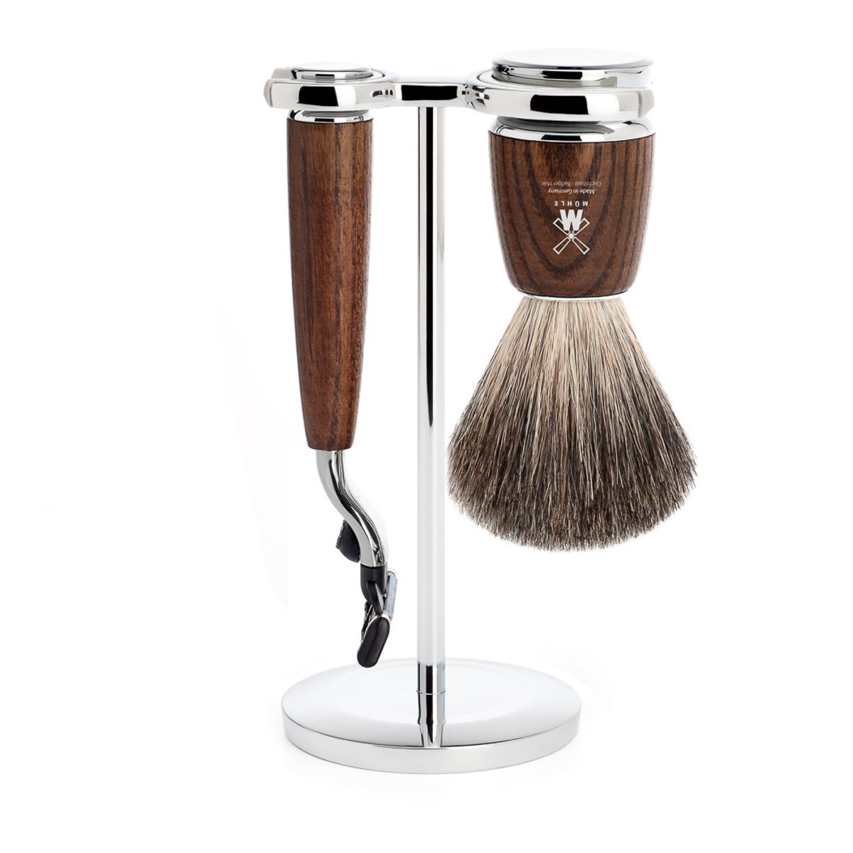 Mühle barbersæt med Mach3 Skraber, Barberkost og Holder, Rytmo, Ask