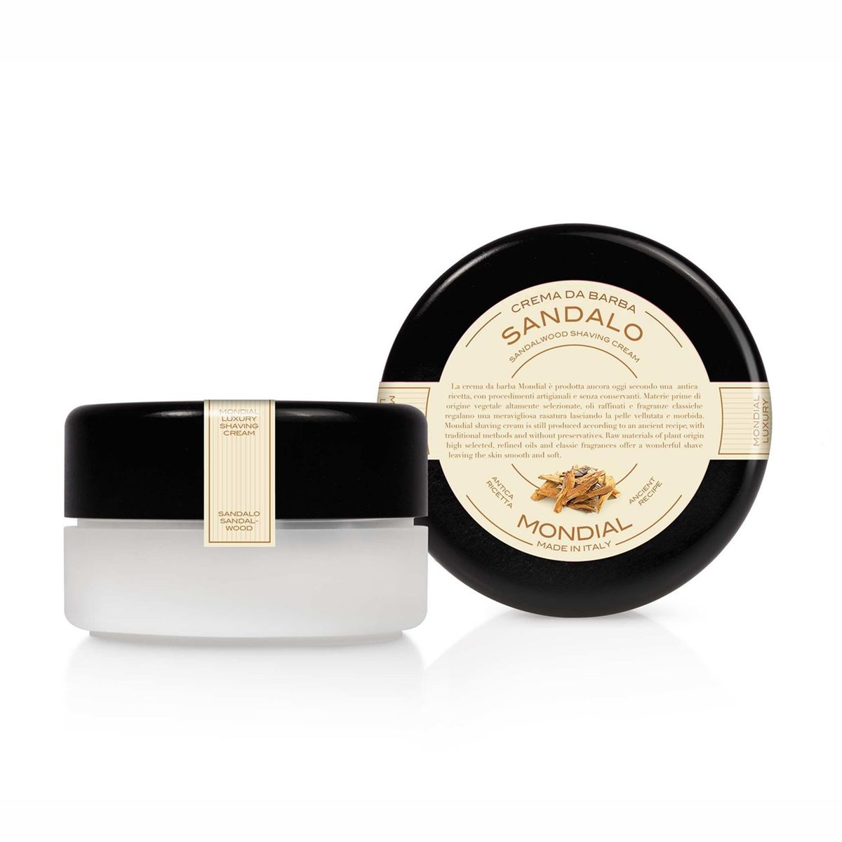 Mondial Shaving Barbercreme i plasticskål, Sandalwood, 150 ml.