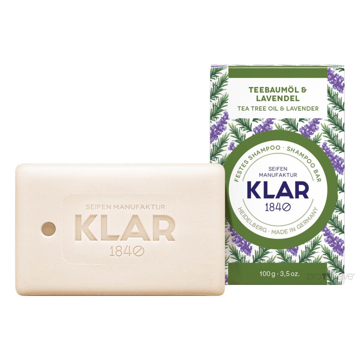 Klar Seifen Shampoo Bar, Tea Tree Oil & Lavendel, 100 gr.