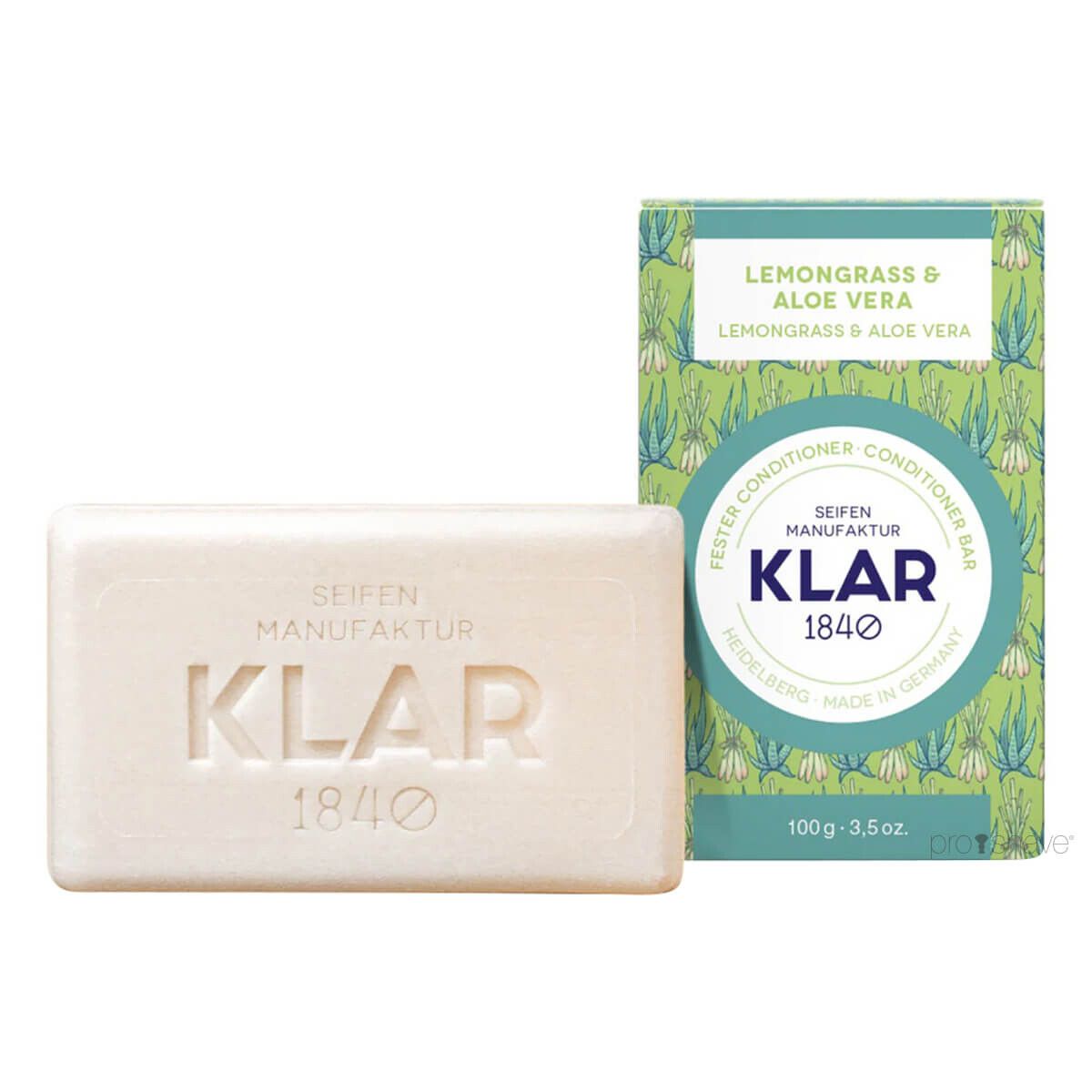 Klar Seifen Conditioner Bar, Citrongræs & Aloe Vera, 100 gr.