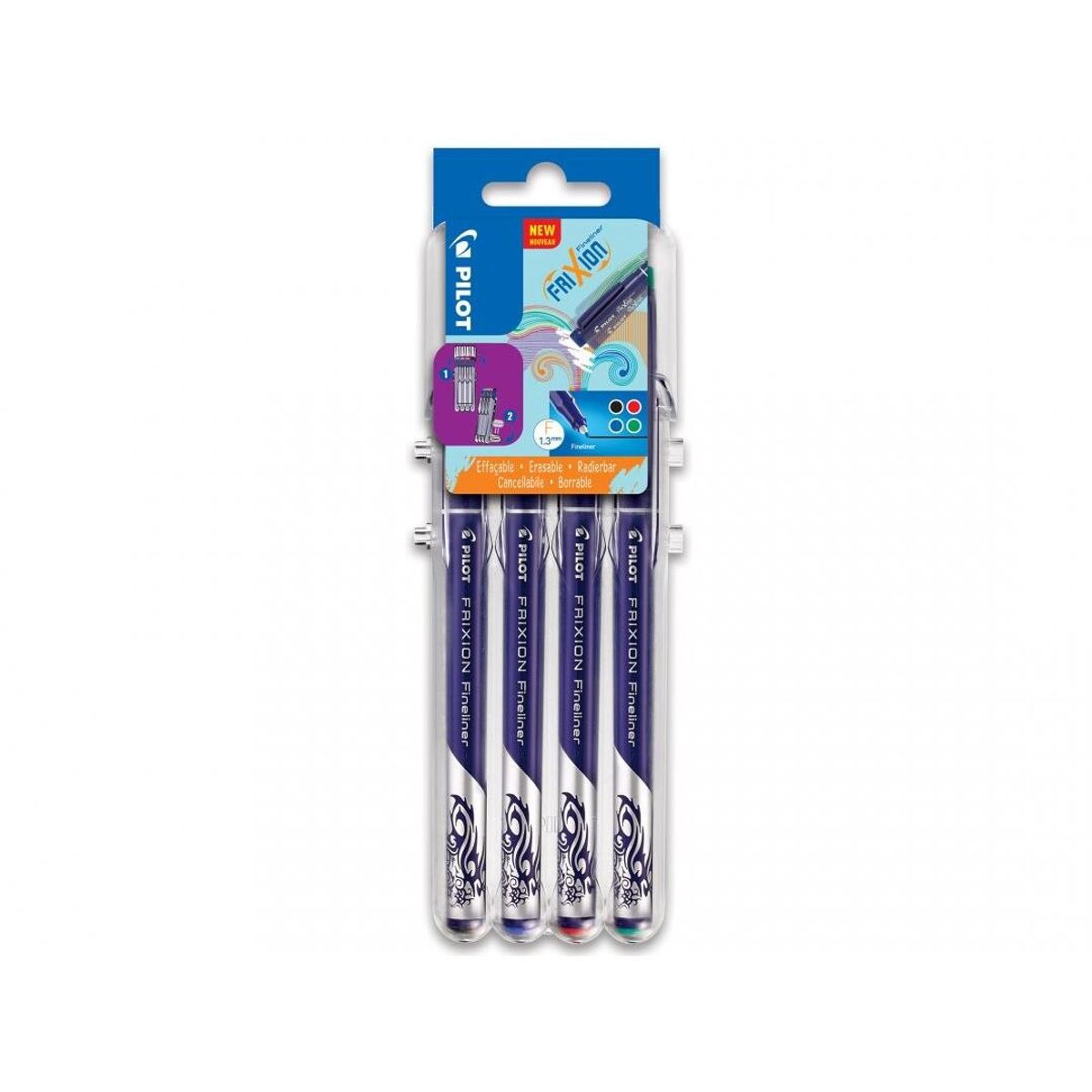 Fineliner Pilot Frixion 1,3mm 4stk/sæt bl,so,rø,gr