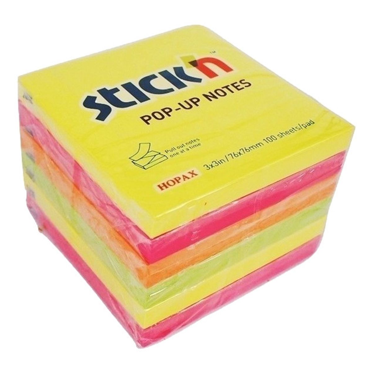 Stick'N Z-fold notes - 76 x 76 mm, 6 blk, Neon