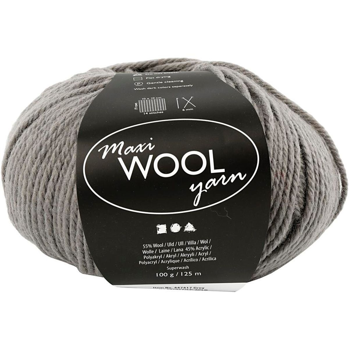 Maxi Wool uldgarn, L: 125 m, grå, 100g