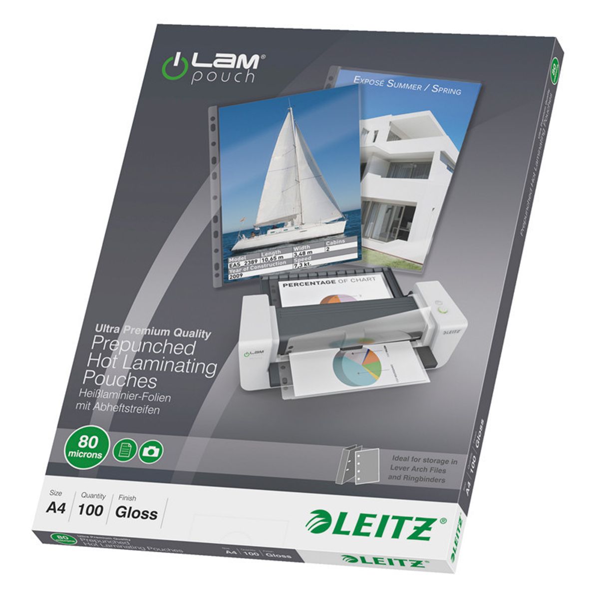 Leitz lamineringslommer m/huller - A4