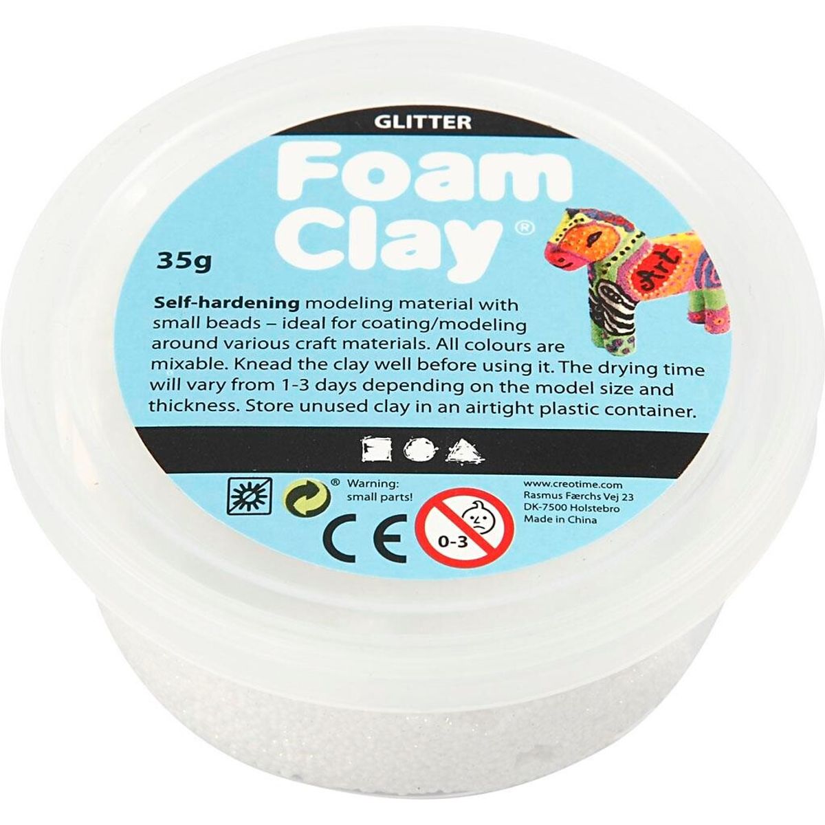 Foam Clay, hvid, glitter, 35 g