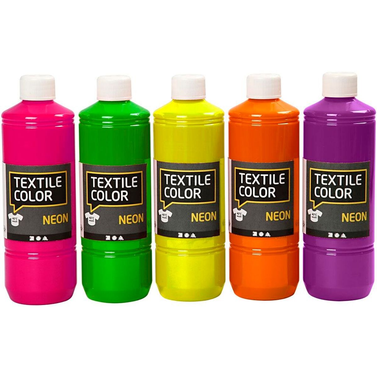 Textile Color - sortiment, ass. farver, neon, 5x500ml