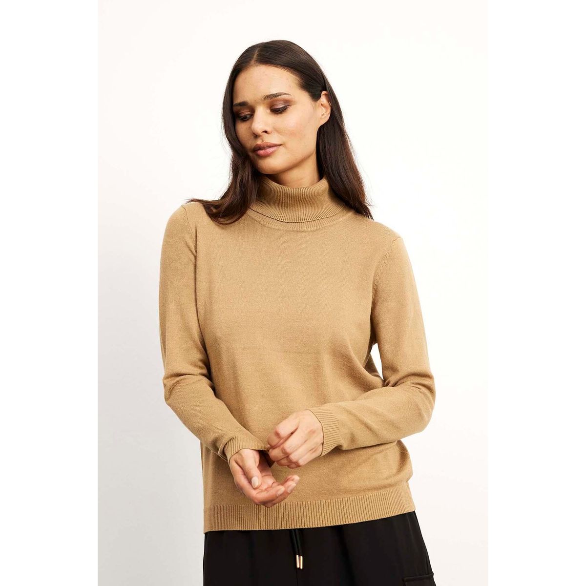 IN FRONT Camille High Neck Pullover, Farve: Camel, Størrelse: S, Dame