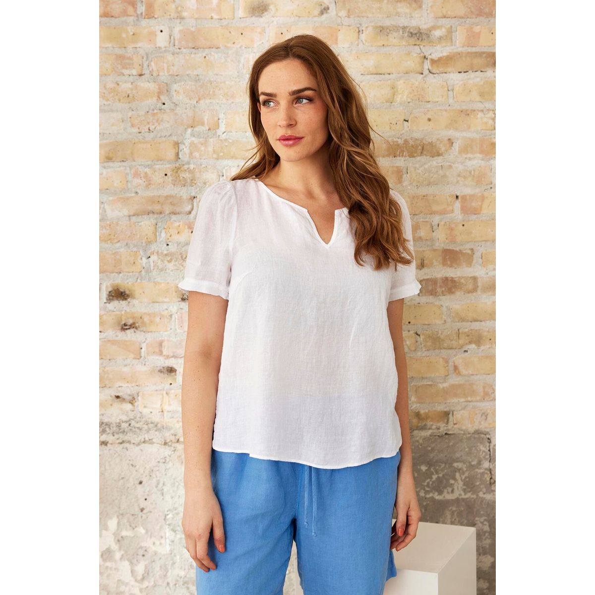 IN FRONT Lino Bluse, Farve: White, Størrelse: XL, Dame