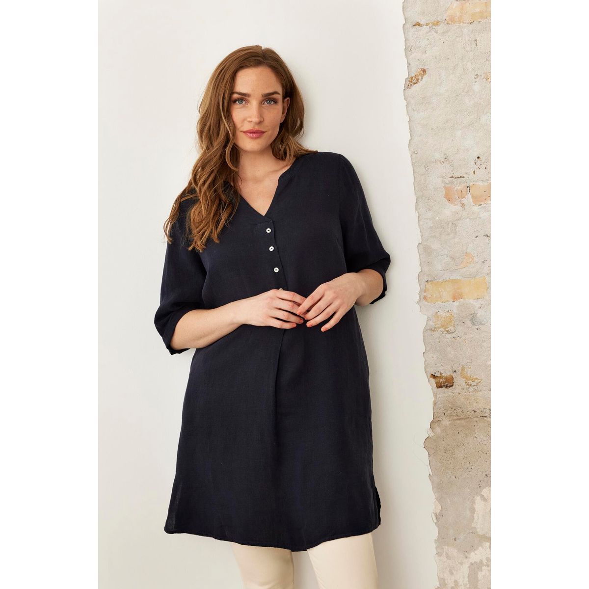 IN FRONT Lino Tunic, Farve: Navy, Størrelse: L, Dame