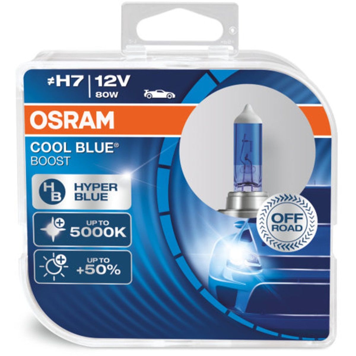 Osram H7 Cool Blue Boost pærer med +50% mere lys, (2 stk) pakke