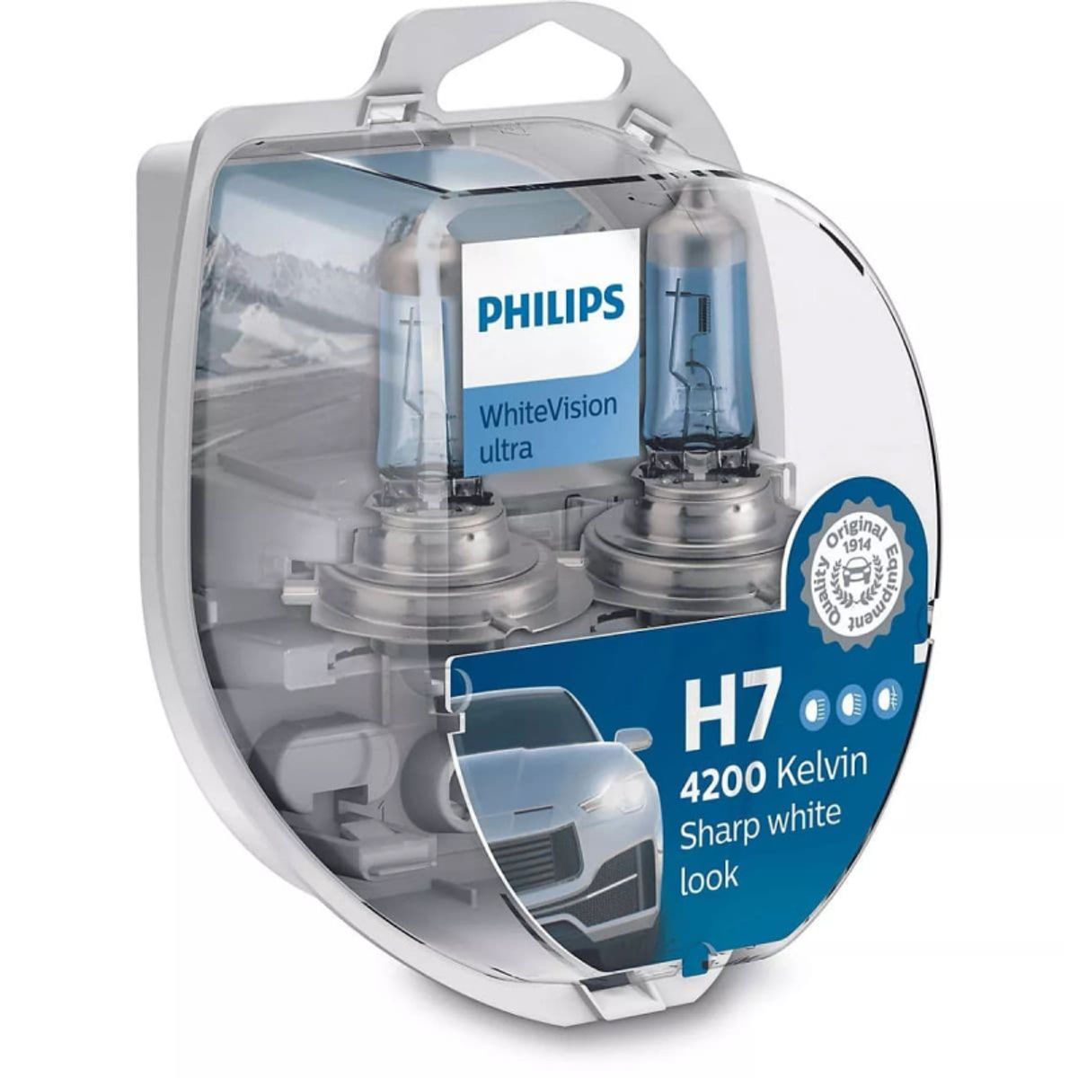 Philips H7 WhiteVision Ultra pærer med Xenon effekt & +60% mere lys 2 stk + (2 stk. W5W)