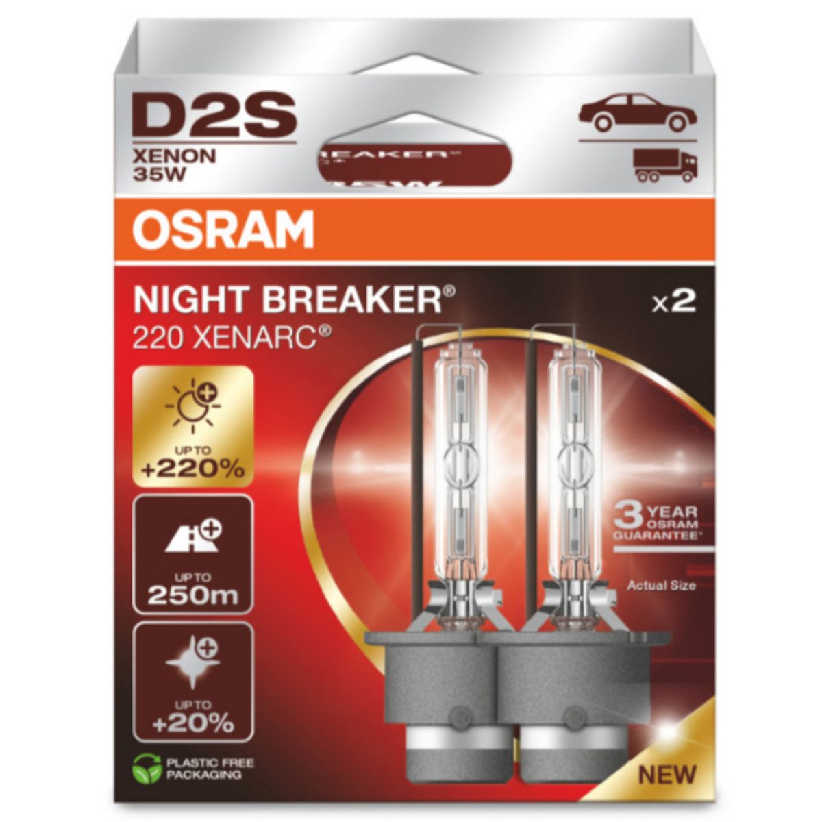 Osram D2S Night Breaker Xenon pære +220% mere lys (2 stk pakke)